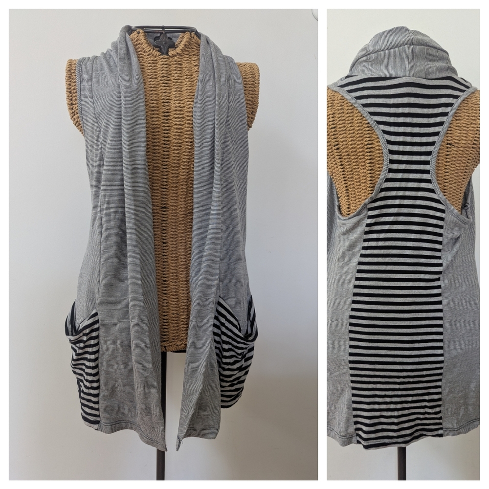 Threads Black and Gray Striped Vest Layering M